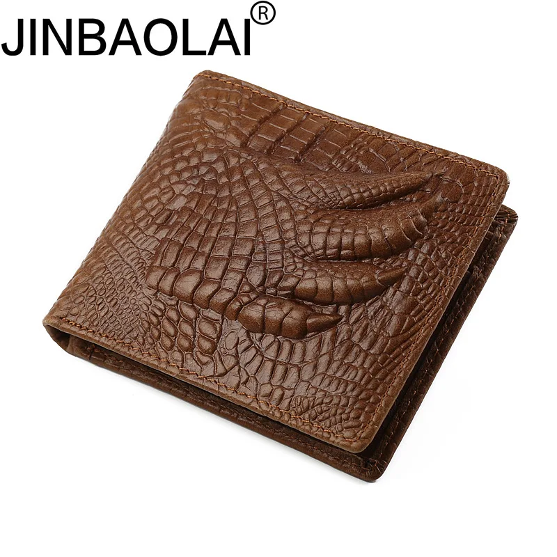 

JINBAOLAI Full-Grain Leather Foreign Trade Vintage Wallet Genuine Leather Crocodile Pattern Men's Coin Purse Wallet Fashion