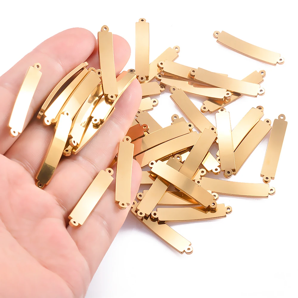 10 sztuk/partia ze stali nierdzewnej złote złącza do tworzenia biżuterii puste Bar ręcznie tłoczenia tagi grawerowane DIY Making bransoletka — zdjęcie 6