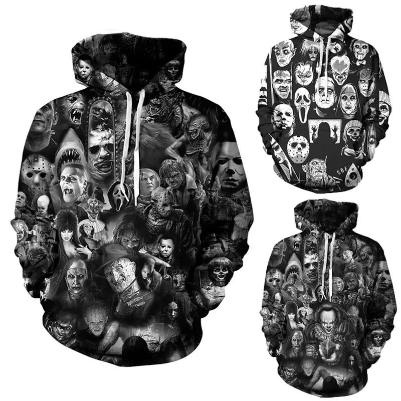 

Men Horror Movie Clown Hoodies Funny Characters 3D Print Sweatshirt Male Fashion Full Printed Unisex Hoodies Plus Size