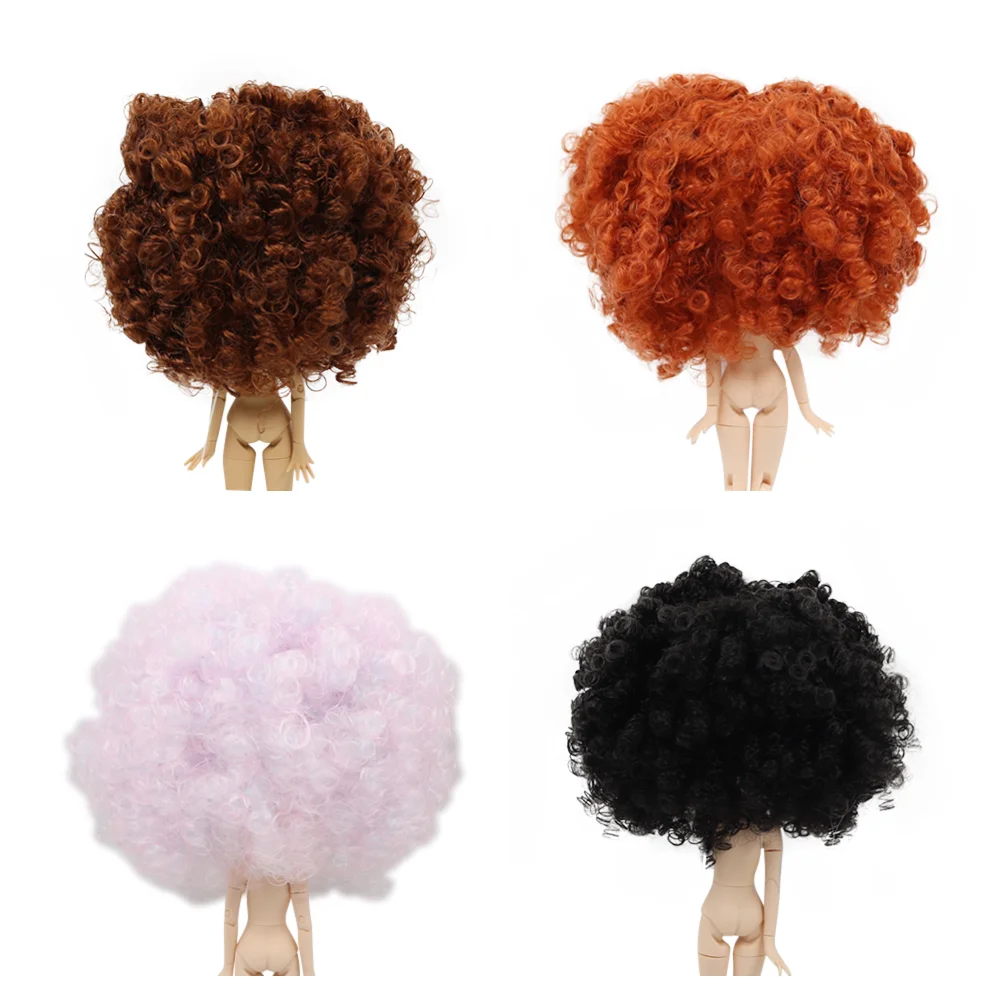 

DBS blyth doll icy RBL scalp wigs for doll curly hair without bangs for DIY custom doll anime brown hair black hair white skin