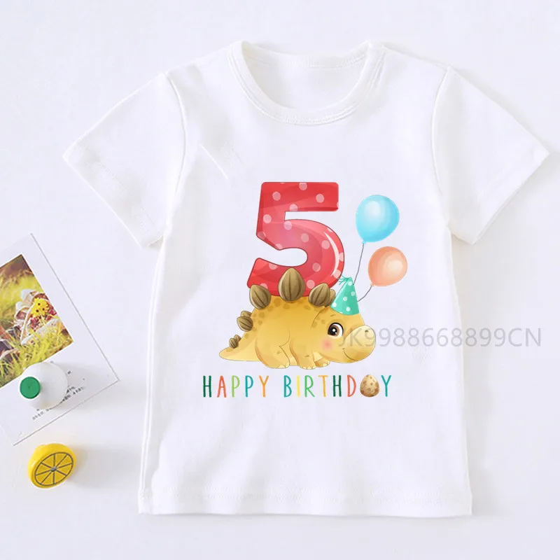 2021Boys Dinosaur 1-9 Birthday Number Print T Shirt Children Birthday Boy Dino Party T-shirts Boy&Girl Funny Gift Tshirt Present