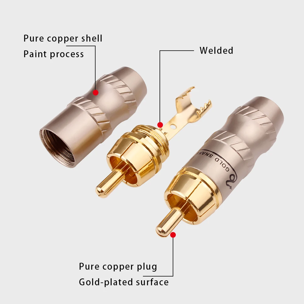 YYAUDIO-Cable de Audio para altavoz, conector macho de 4 piezas, serpiente, chapado en oro, de cobre, ajustable, con cerradura