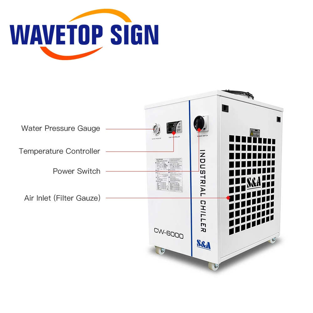 WaveTopSign S & A CW-6000 220V 110V 50/60Hz refrigeratore d\'acqua ad aria industriale per refrigeratori d\'acqua con tubo Laser in vetro Co2 da 300W