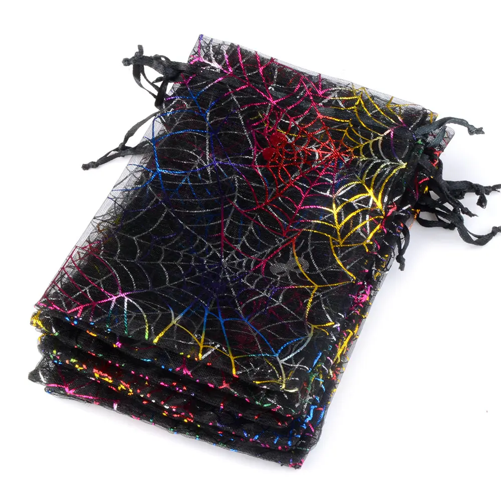 25pcs/lot 10x15cm Halloween Candy Organza Bags Drawstring Pouch Gift Storage Wedding Candy Gift Jewelry Packaging Bags