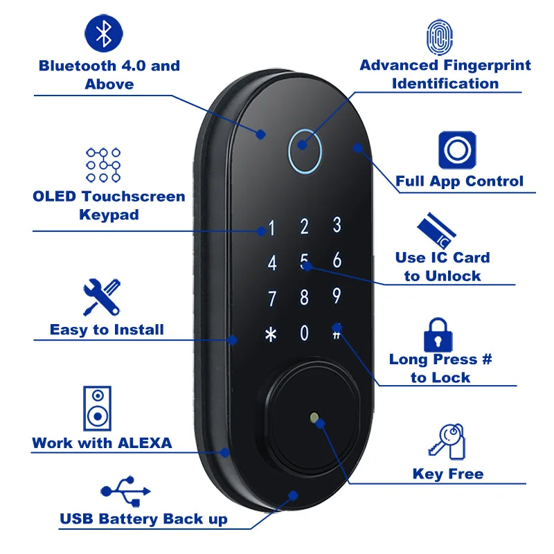 Tuya Smart Fingerprint Door Lock Password RFID IC Card Electronic Keyless Deadbolt Single Tongue Security Anti-theft Locks