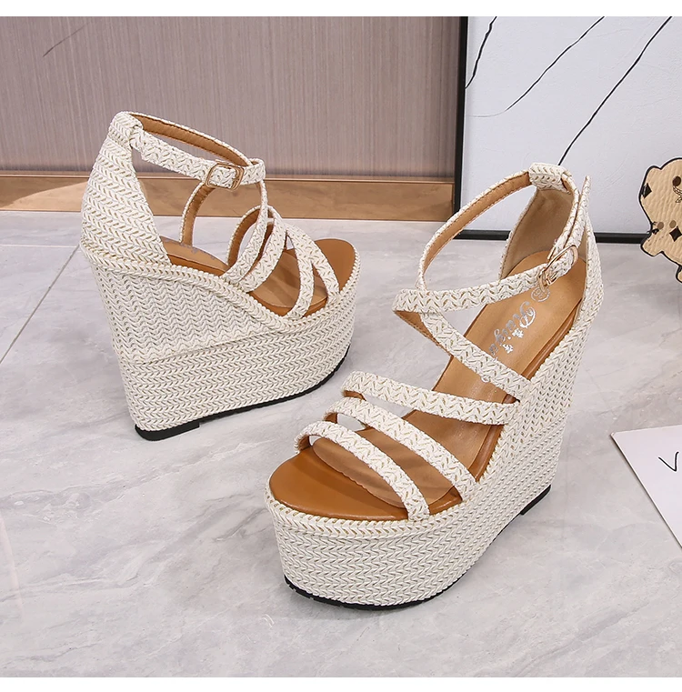 32-40 Summer 16cm High Heel Wedges Heel Sandals 14cm Fashion Thick Bottom Platform Open Toe Ladies Sandals