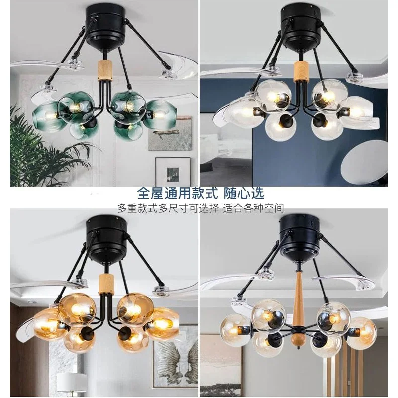 

Glass Ceiling Fan Room Fan Lamp Ceiling Fan Light Remote Control Ventilador Simple Style Restaurant Living Room