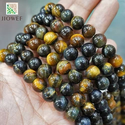 Natural Stone Smooth Yellow Blue Tiger Eye Round Spacer Beads Charms for Diy Bracelet Earrings Making 15