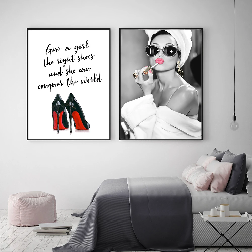 

Classic Audrey Hepburn Potrait Make Up Modern Posters Prints Canvas Painting Wall Art High Helels Picture For Bedroom Home Decor
