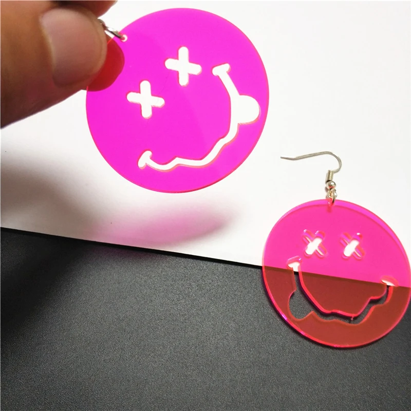 KUGUYS Hot Pink Cute Drop Earrings for Women Dangle Jewelry Face Star Lightning Snow Acrylic Fashion Festival Party Accessories