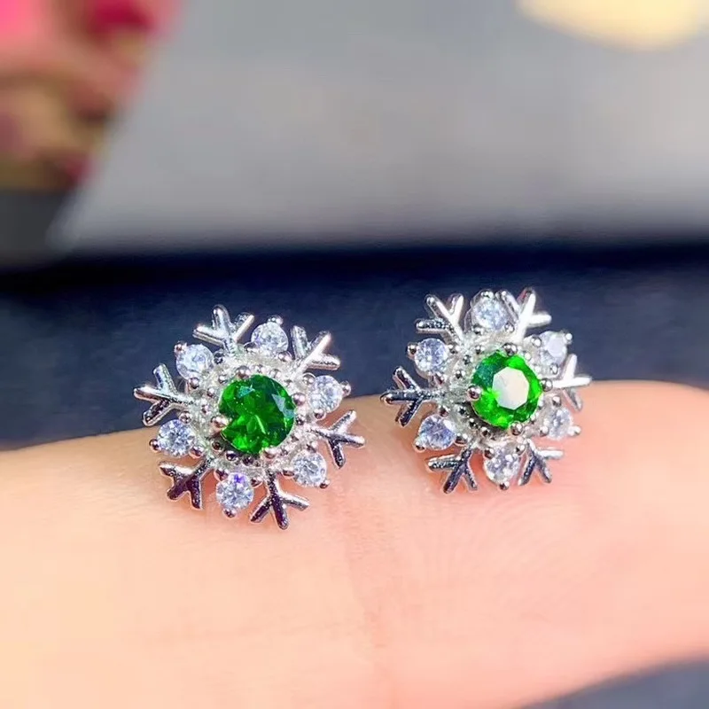 

Natural Diopside 925 Silver Women's Earrings Gold Electroplating Luxurious Atmosphere