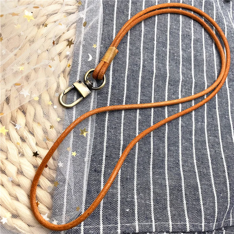

High quality Cowhide Leather Lanyard For Key Lanyard Keychain Mobile Phone Accessories Credential Holder Car Key Ring Strap