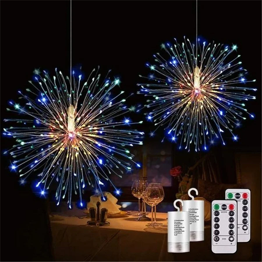 Waterproof LED Dandelion String Light Remote 8 Modes Explosion Star Firework Fairy Light Christmas party Garden Decoration Lamp