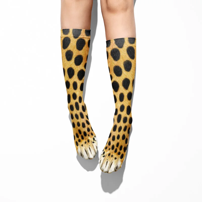 Engraçado leopardo tigre meias de algodão para mulheres feliz animal kawaii unisex meias harajuku bonito casual alta tornozelo meias femininas festa