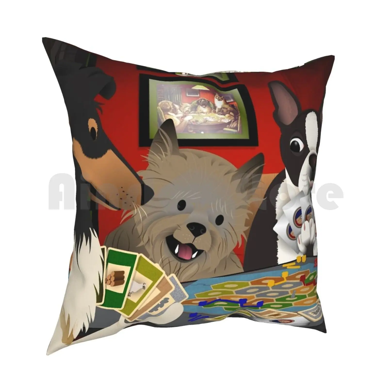 Dogs Playing Settlers Of Catan Pillow Case Printed Home Soft DIY Pillow cover Nerd Geek Dog Game Catan Board Game Settlers