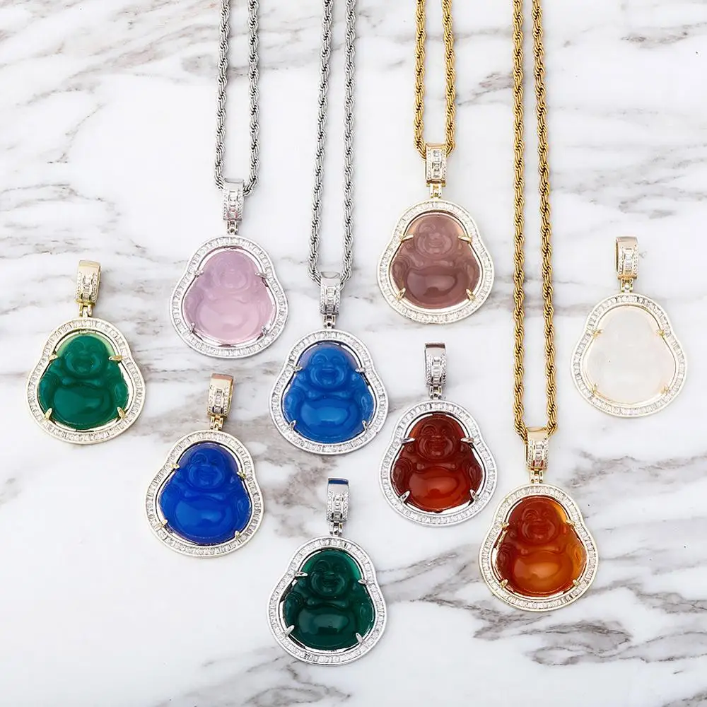 TOPGRILLZ Blue/Red/Pink/Green Buddha Pendant Iced Out Cubic Zirconia Pendant Necklace Hip Hop Fashion Jewelry For Gift