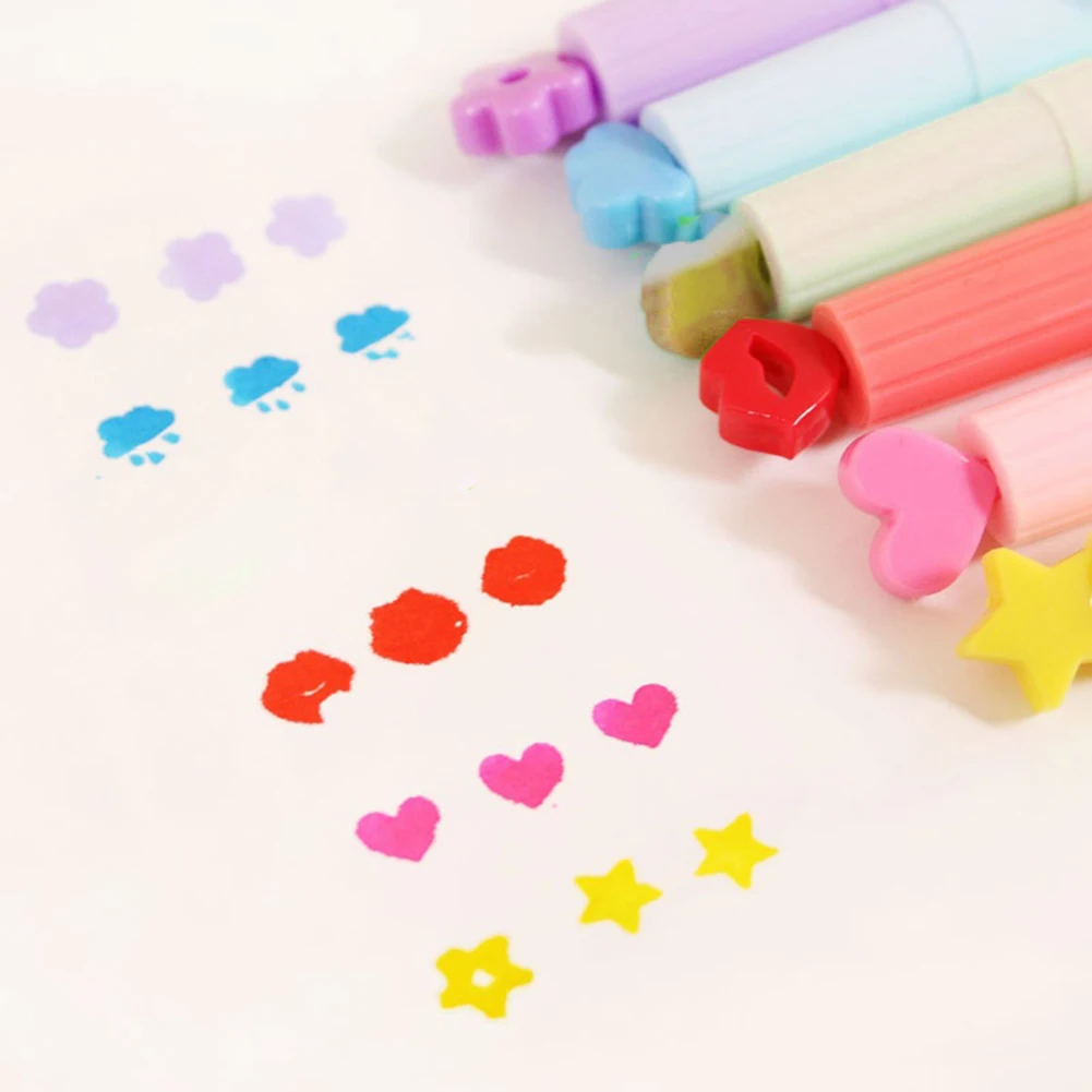 6Pcs/Lot Cute Candy Color Highlighters Inks Stamp Pen Creative Marker Pen school Supplies office Stationery Gifts for children