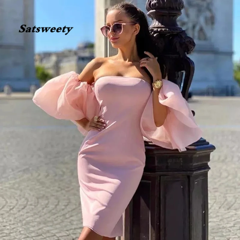 Sommer mode sexy schulter frei rosa Mesh Abendkleid 2024 elegantes figur betontes Abschluss ball elegantes Party kleid