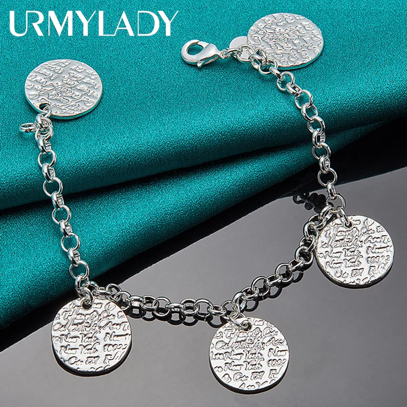 

URMYLADY 925 Sterling Silver Round Brand Pendant Bracelet For Women Wedding Party Fashion High Quality Jewelry