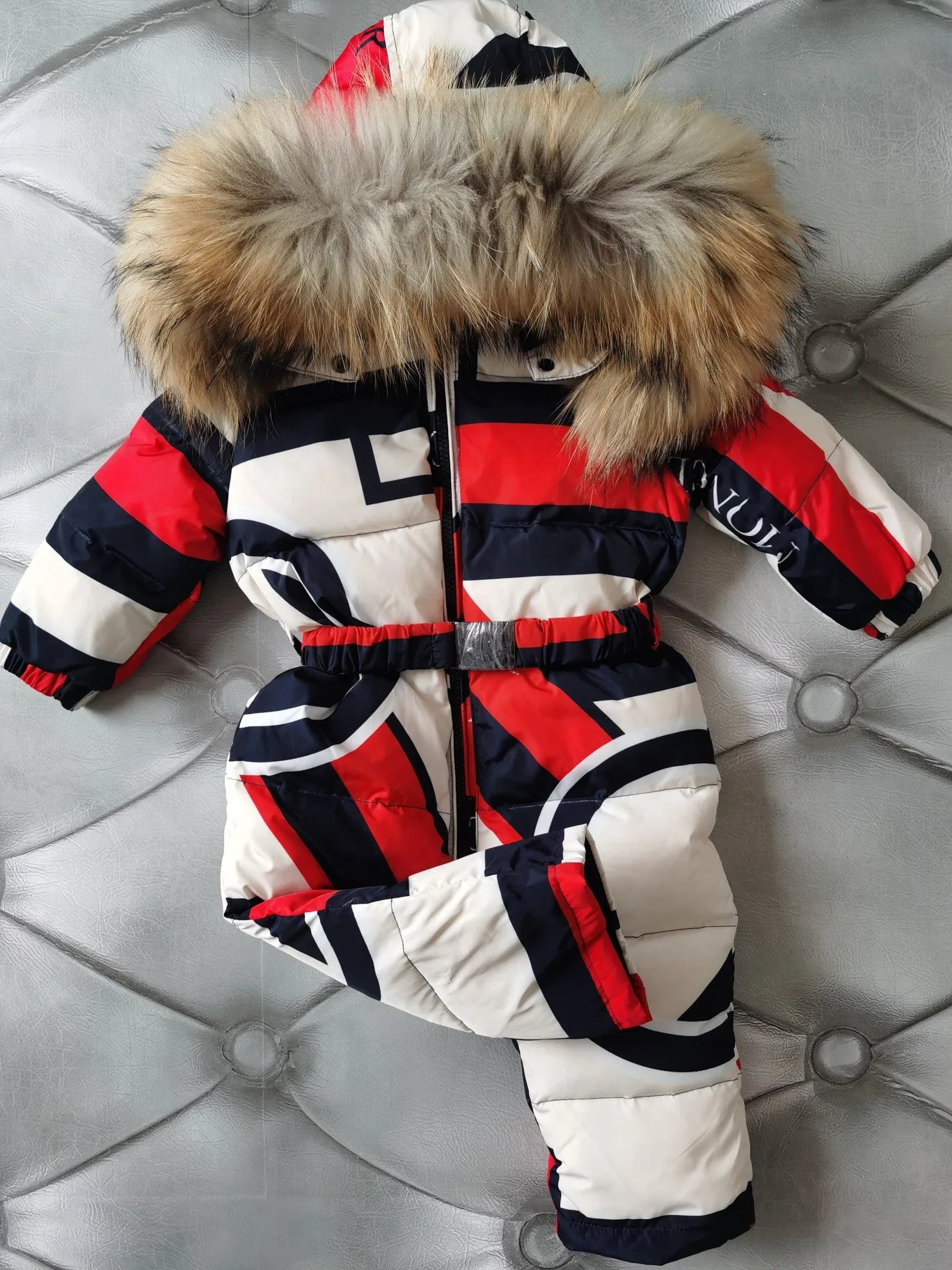 

70cm-150cm Raccoon fur Outdoor 2022 winter down jacket child down coat overall children snowsuit girl outerwear suit jumpsuits