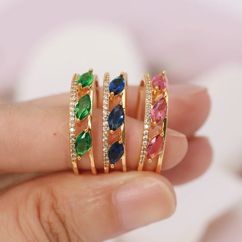 MxGxFam سعر خاص الأزرق/الأخضر/الأحمر الزركون خواتم للنساء AAA + 24 كيلو الذهب الخالص مطلي الأزياء والمجوهرات #3