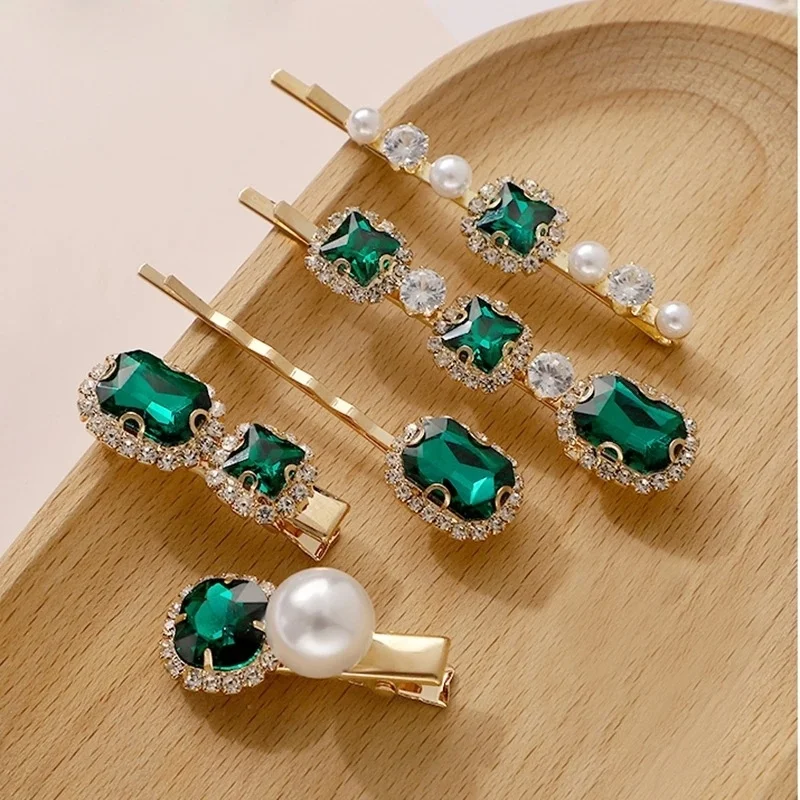 Fashion Shiny Luxury Full Crystal Pearl Women Barrettes Waterdrop Hair Clip Hairgrips Geometric Hair Accessories Korean Headwear