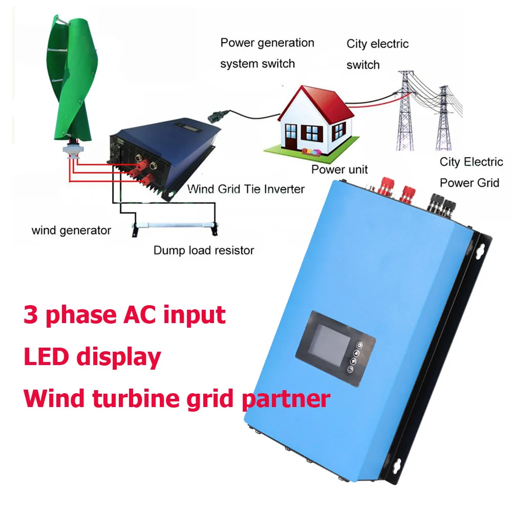 2000W On Grid Inverter with Limiter Dump Load Controller Resistor Grid Tie Inverters for 48V 96V Wind Turbine Generator 3 Phase