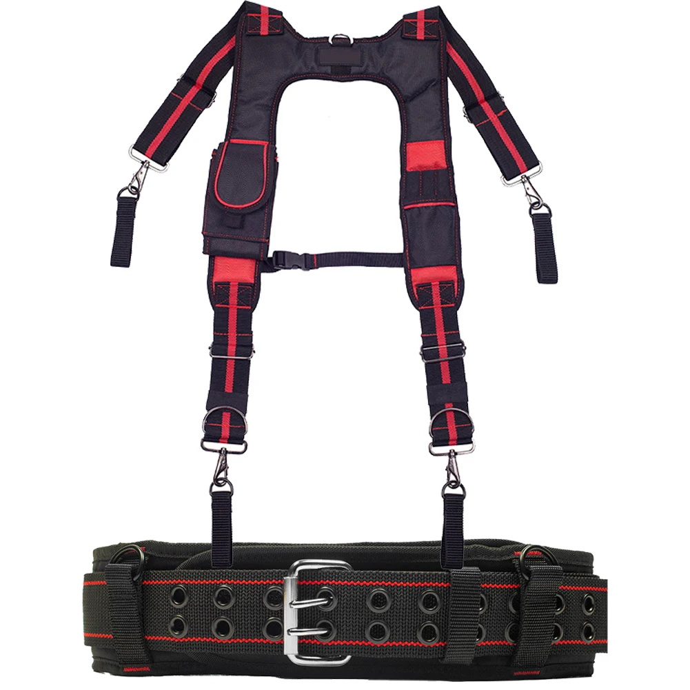 Heavy Work Tool Belt Suspenders Nail Pocket Set Adjustable Lumbar Support Multi Function Tooling Braces for Carpenter Electricia