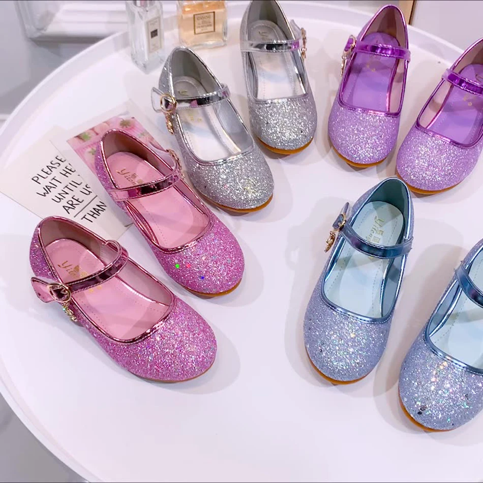 Scarpe da principessa primavera Elsa Cosplay Crystal paillettes scarpe alte Solid Blue Glitter Kids Girl Rapunzel accessori