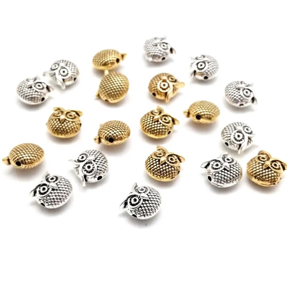 10pcs/lot Vintage Owl Head Spacers Beads Zinc Alloy Ancient Gold Silver Color Beads For Jewelry Making Bracelet DIY Accessoires