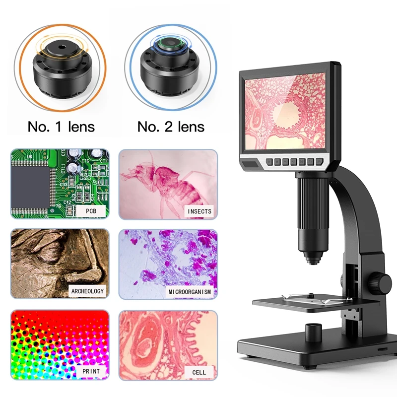 Brand Dual Lens 2000X Digital Microscope 7 Inch HD IPS Dispaly Multiple Len Support Computer Viewing Amplification Magnifier