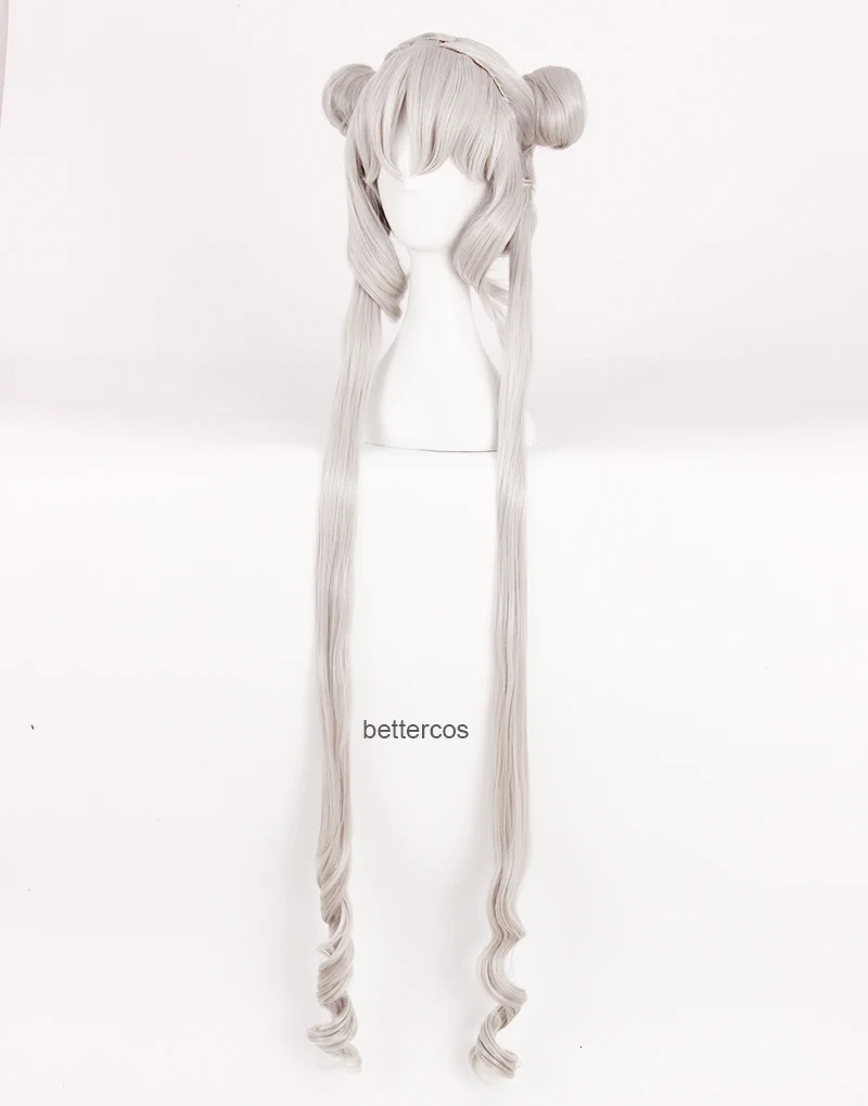 Parrucca Cosplay Tsukino Usagi parrucca per capelli sintetica resistente al calore grigio argento lunga 100cm