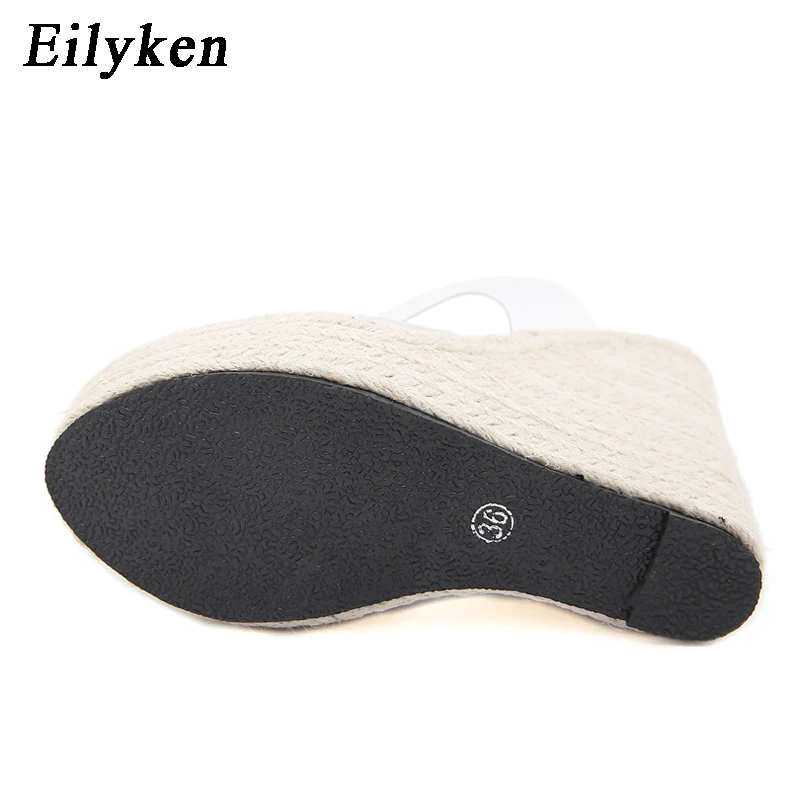 Eilyken Summer PVC Transparent Peep Toe Cane Straw Weave Platform Women Wedges Slippers Sandals Fashion High Heels Female Shoes