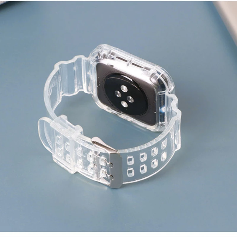 Clear Strap + Case For Apple Watch Band 40mm 44mm 38mm 42mm Accessories Silicone Transparent Bracelet iWatch series 7 5 4 3 6 SE