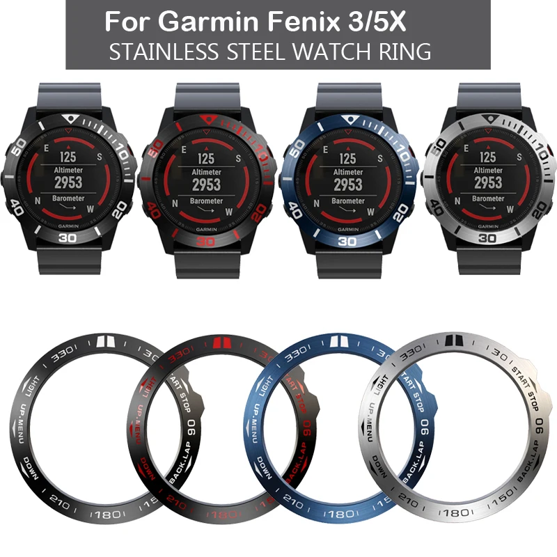 Anillo con bisel para Garmin Fenix 5X, funda de Metal para Garmin Fenix 3 HR/5X Plus, Marco adhesivo, antiarañazos
