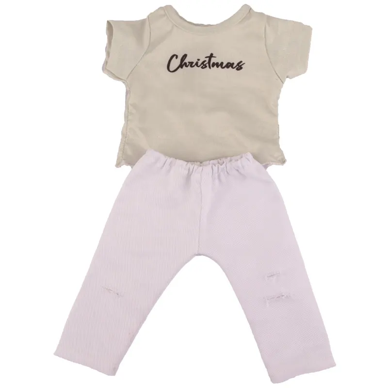 18นิ้วเสื้อผ้าตุ๊กตาอเมริกันชุดตัวอักษรสีขาว (คริสต์มาส) เสื้อยืด + กางเกงสูทสำหรับ43ซม.เด็กใหม่ Reborn ตุ๊กตา Fir DIY และตุ๊กตา