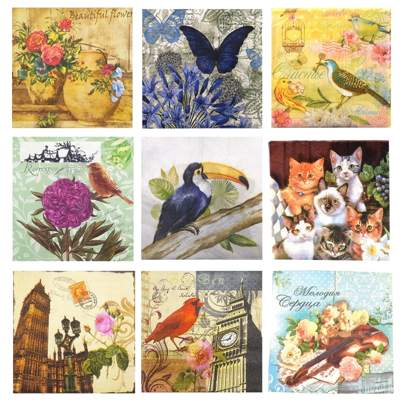 30 Sheets Assorted Paper Napkins for Decoupage Art Retro Vintage Decoupage Tissue Decorative Craft Decoupage Papers