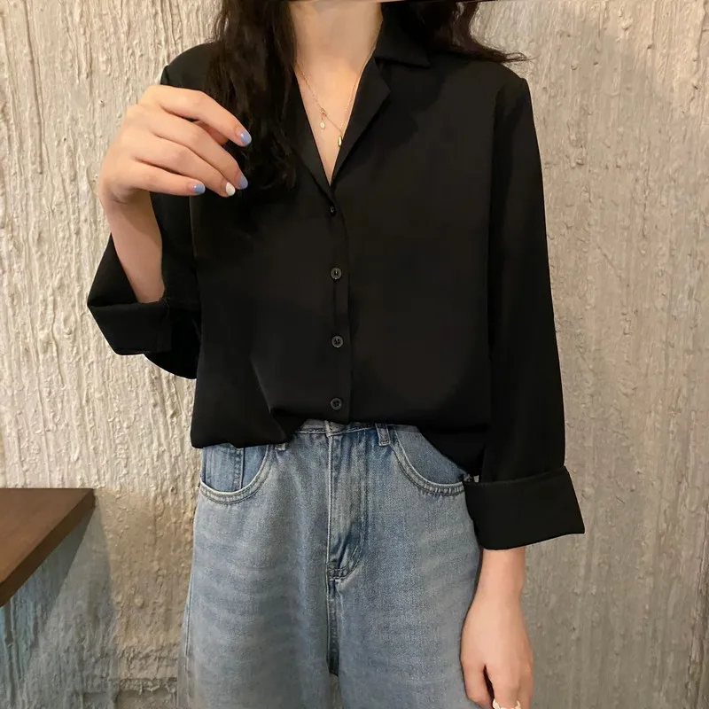 

Women Long Sleeve Chiffon Tops Female Casual Turn-down Collar Blouses Summer Office Lady Korean Button Shirts Blusas Mujer