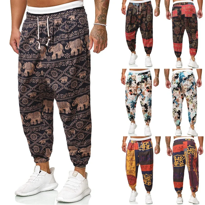 

Men Print Harem Pants Summer Cool Street Elastic Waist Pants Male Jogger Sweatpants Chinese Style Loose Oversized Trousers