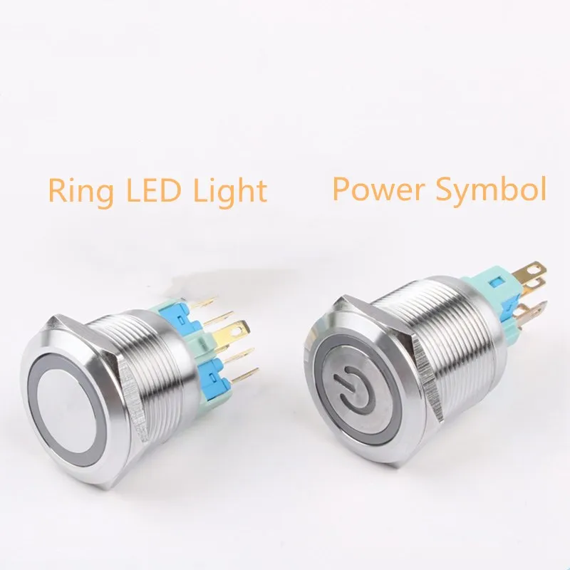 12mm 16mm Dual Color RGB LED Light Mirco Switch Momentary Self-reset Latching Fixation Waterproof Metal Push Button Switch Power