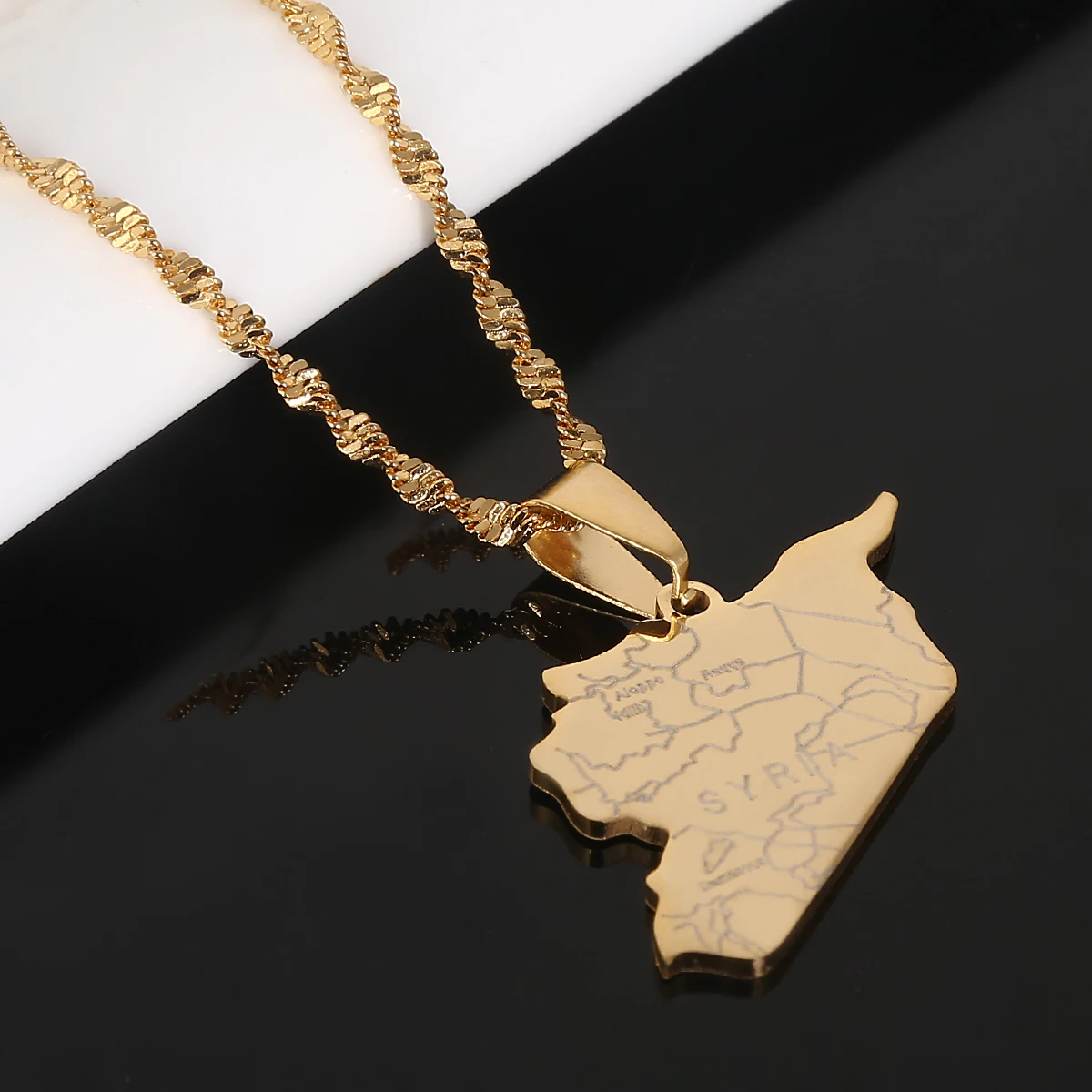 Stainless Steel Syria Map Flag Vacuum Pendant Necklace Fashion Syrians Map Charms Jewelry