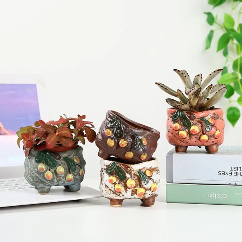 Ceramic Succulent Plant Pot Home Garden Art Cute Hand Painted Plant Pot Breathable Container Vase Desktop Ornaments Decoration