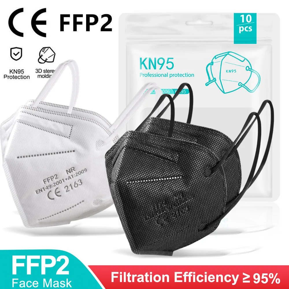 

5-100 pieces KN95 Mascarillas FFP2 Negras 5 Layers Reusable ffp2mask CE Approved FPP2 Homologada KN95 Respirator fpp2 Mask Black