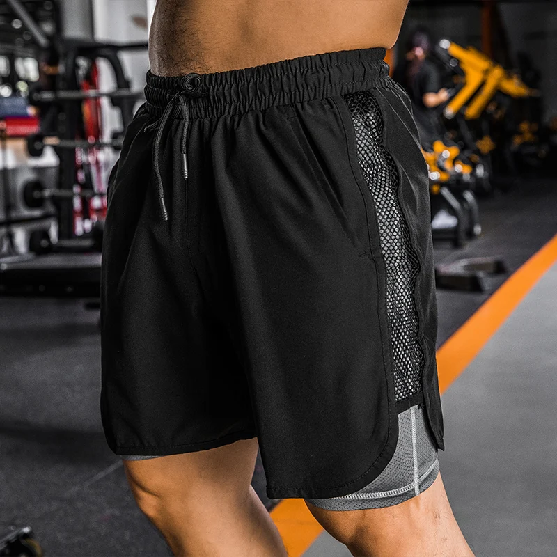 Summer Men Running Shorts 2 in 1 Sports loose Jogging Fitness Shorts Training Quick Dry Men Gym Shorts Sport gym Short Pants