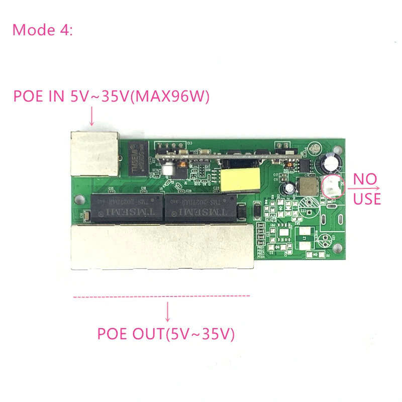 Reverse Power Buck Poe Poe Switch In/OUT5V/12V/24V 90W/5 = 315W 100Mbps 802.3AT 45 + 78- DC5V ~ 35V Lange Afstand Serie Kracht Poe