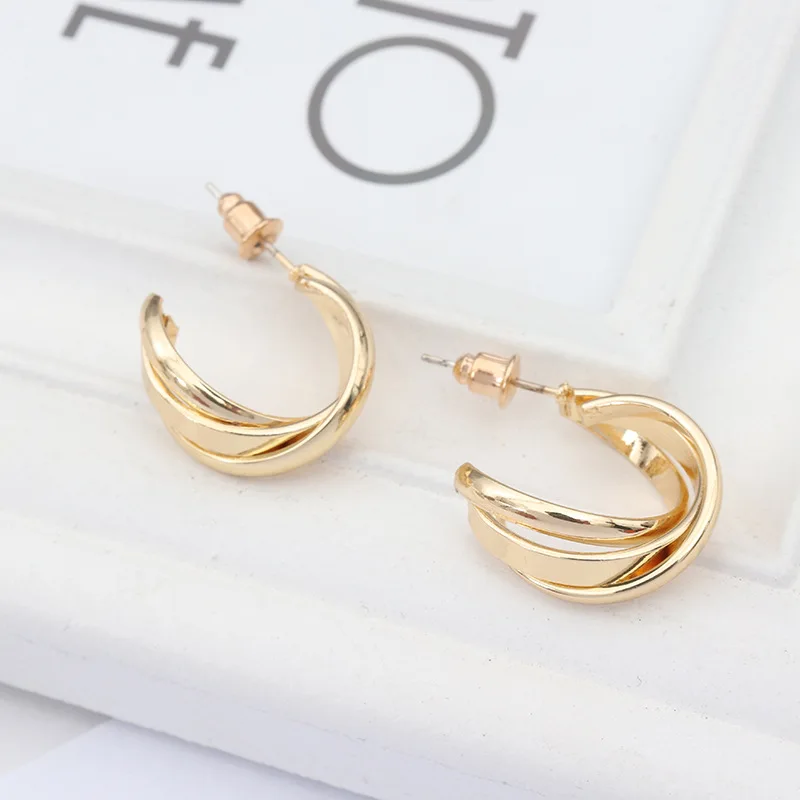 Spiral Multilayer Round Hoop Earrings for Women Fashion Cross Twist C-Shaped Simple Smooth Metal Small Earrings Jewelry Gift