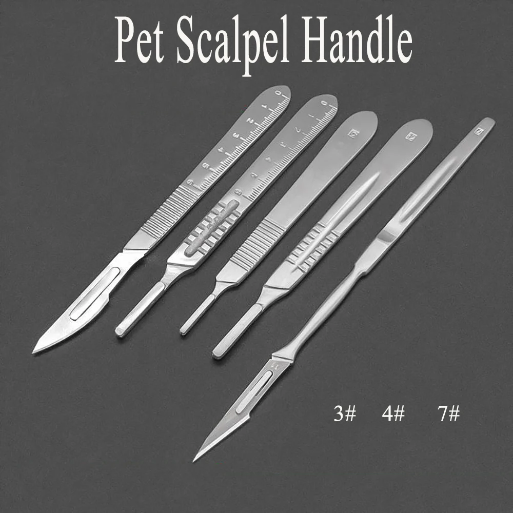 Pet Cat Animal Use Medical Scalpel 3, 4, 7 Handle No. 11 No. 23 Blade Sharp Stainless Steel Durable Clinic Supplies