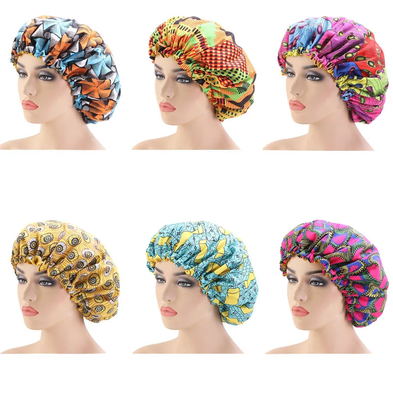 New Extra large Satin Lined Bonnets women African pattern print fabric Ankara bonnets Night Sleep Hat Ladies Turban