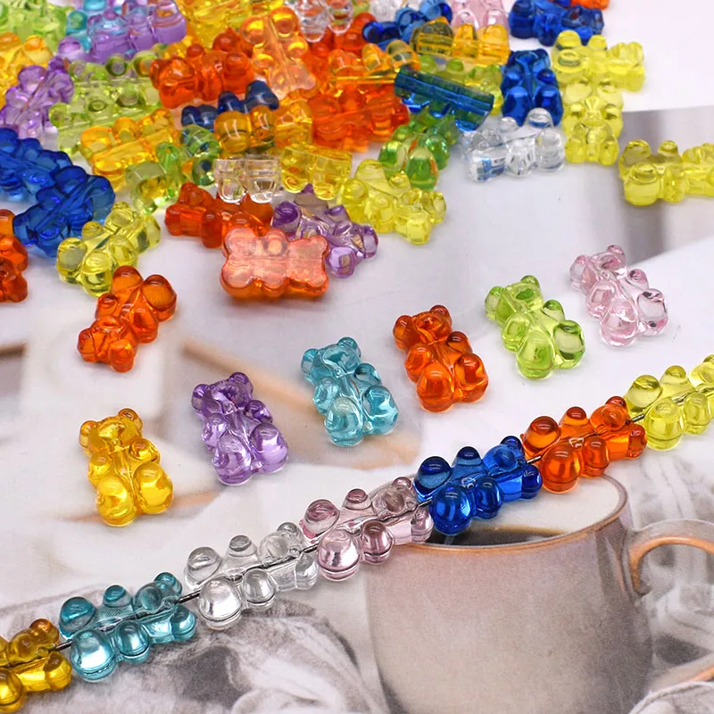 Rainbow Colorful Cute Gummy Bear Acrylic beads for Jewelry Making Necklace Bracelet Earrings Bears Christmas Gift  Vertical hole