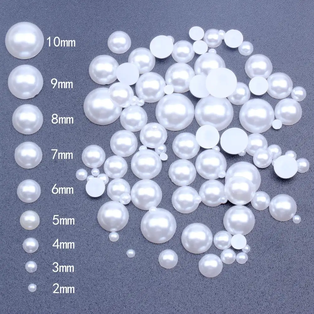 

Half Round Pearls 500pcs/Pack Flatback Imitation Loose White Glue On Resin Beads DIY Jewelry Making Nails Art Crafts Decorations